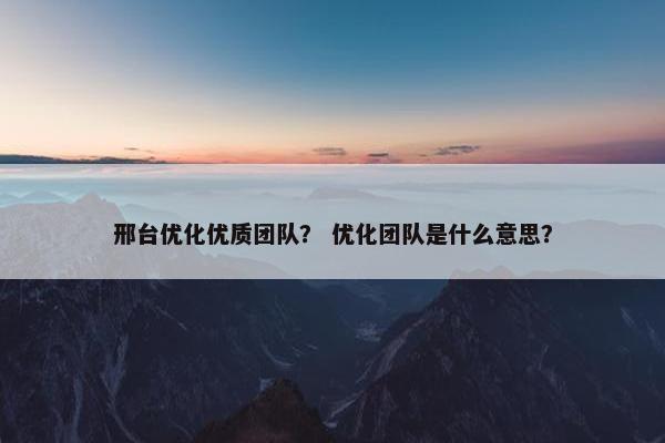 邢台优化优质团队？ 优化团队是什么意思？