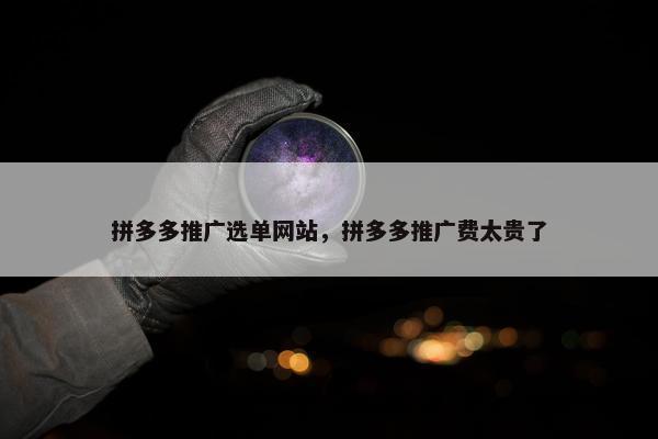 拼多多推广选单网站，拼多多推广费太贵了